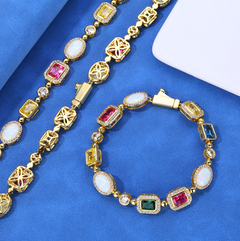 Gold-Plated Gemstone Necklace, Bracelet or Set (Unisex)