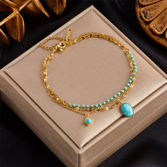 Bohemian Oval Blue Stone Pendant Necklace