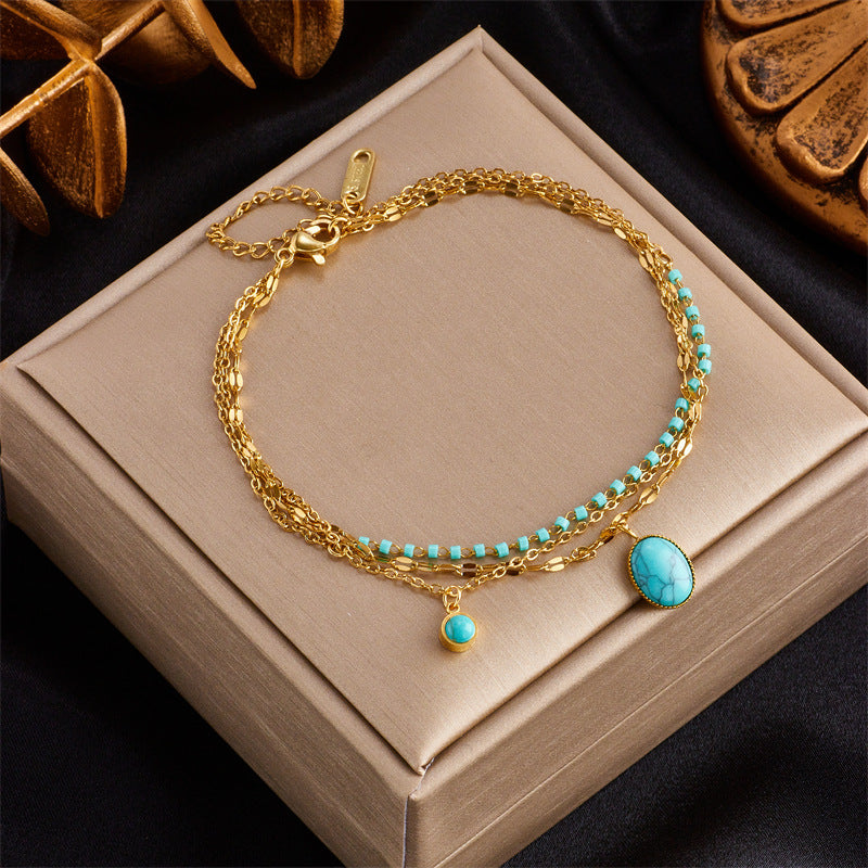 Bohemian Oval Blue Stone Pendant Necklace