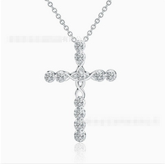 Silver Cross CZ Crystal Pendant Necklace for Women