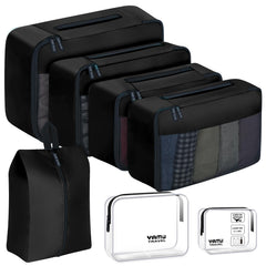 YAMIU Packing Cubes for Suitcases 7 Pcs luggage organizer bags with Shoe Bag 2 Waterproof Travel Toiletry Bags Travel Cubes for Travel Essentials Travel Accessories