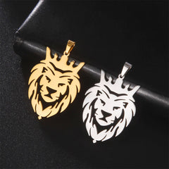 Men's Gold Lion Head Pendant Necklace, Punk Style