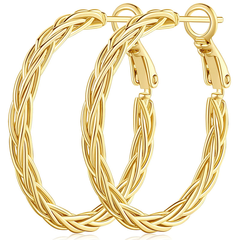 Amoxos Gold Hoops 14K Gold Plated Hoop Earrings 30MM