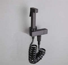 Square Black Brass Bidet Sprayer Set with Angle Valve