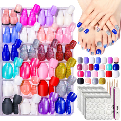 24-Color Press-On Nails for Hands and Feet Kit