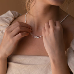 Customizable Pearl Necklace with Personalized Name Engraving