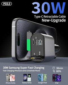 Retractable Car Charger, 4 in 1 Fast Car Phone Charger 66W