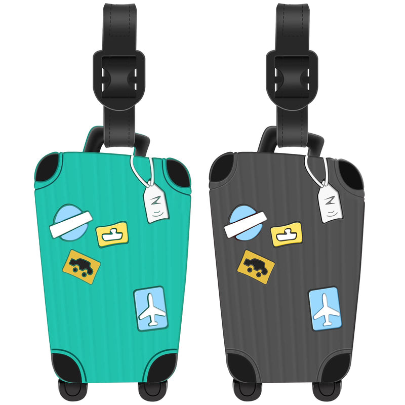 Luggage Tags 2 Pack Luggage Tags for Suitcases Silicone Suitcase Tags with Name ID Card to Quickly Spot Luggage Suitcase Perfect Privacy Protection Travel Tags for Luggage (Grey+Bule)