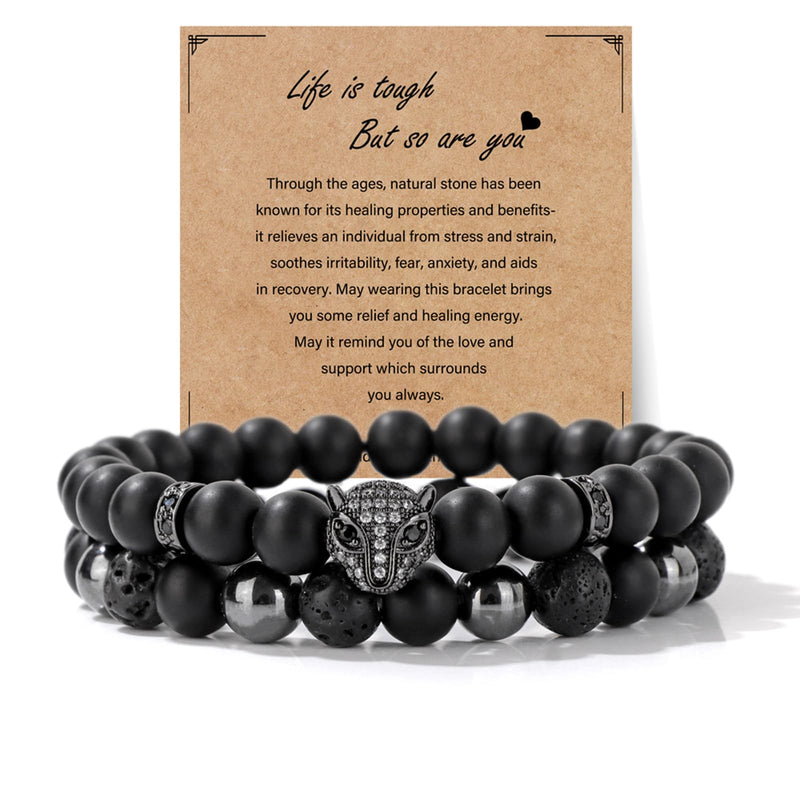 Black Obsidian & Hematite Protection Bracelet Set 8mm